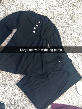 Amazon Black Knit Button-Detail Top & Wide-Leg Pant Set